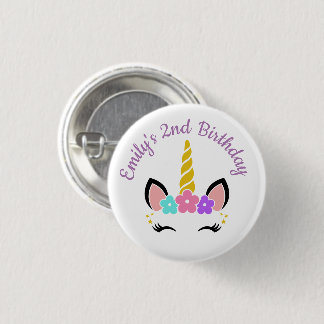 Badge Rond 2,50 Cm Unicorne florale colorée Anniversaire
