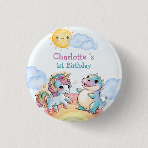 Badge Rond 2,50 Cm Unicorne mignonne Dinosaur amis arc-en-ciel Annive