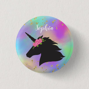 Badge Rond 2,50 Cm Unicorne Personnalisée Speckée Or Colorée