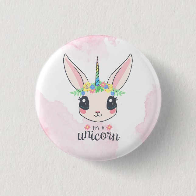 Badge Rond 2,50 Cm Unicorne rose doux (Devant)