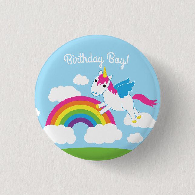 Badge Rond 2,50 Cm Unicorns & Rainbows Mignonne 1er anniversaire Thèm (Devant)