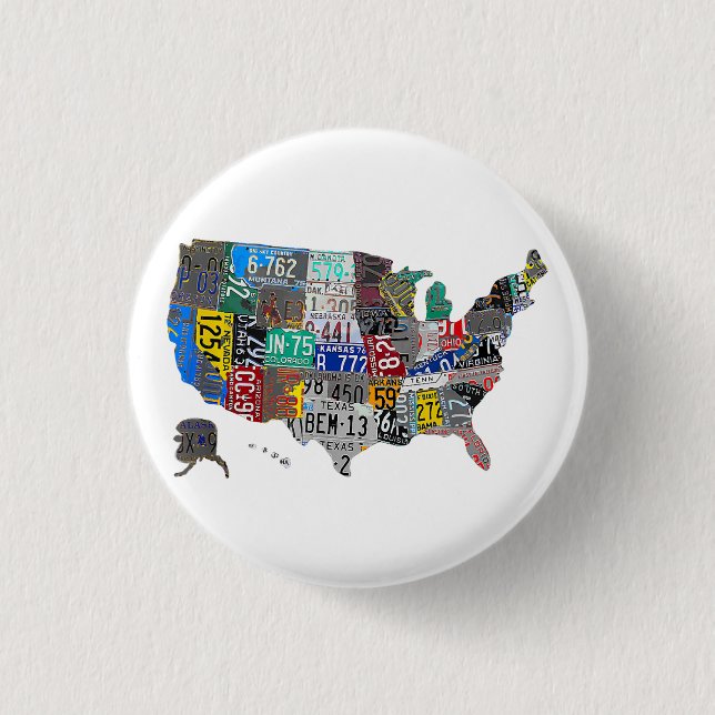 Badge Rond 2,50 Cm US American United States Map Flag License Plate A (Devant)