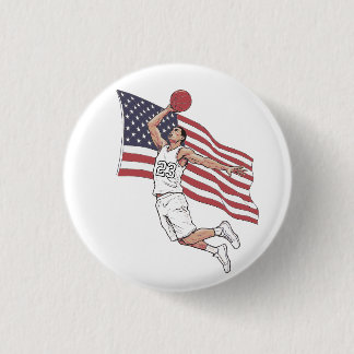 Badge Rond 2,50 Cm USA Basketball Slam Dunk American Flag Color Art