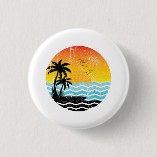 Badge Rond 2,50 Cm Vacances d'été Palmiers Rétro Coucher de soleil Tr