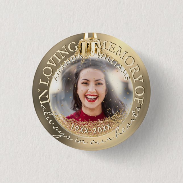 Badge Rond 2,50 Cm Vacances Noël Photo Memorial Gold Elegant (Devant)