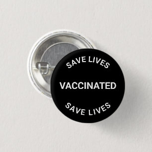 Badge Rond 2,50 Cm Vacciné, sauver des vies noir blanc bouton épingle