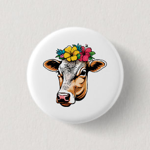 Badge Rond 2,50 Cm Vache à fleurs