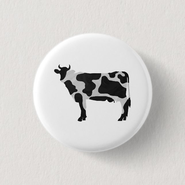Badge Rond 2,50 Cm Vache Noir et Blanc Silhouette (Devant)