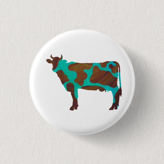 Badge Rond 2,50 Cm Vache Silhouette Brown et Turquoise (Devant)