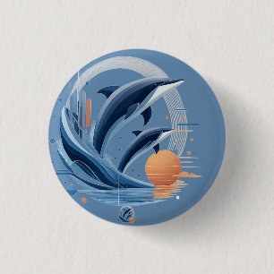 Badge Rond 2,50 Cm Vague de dauphin moderne – Art océanique futuriste