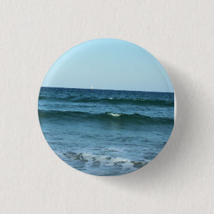 Badge Rond 2,50 Cm Vagues bleues déferlant vers le rivage