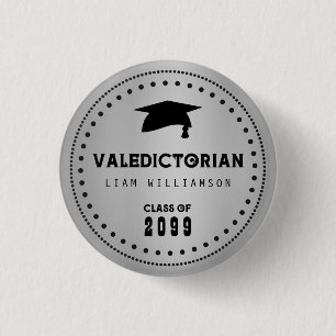 Badge Rond 2,50 Cm Valedictorian noir et argent pour un type