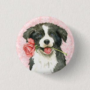 Badge Rond 2,50 Cm Valentine border collie rose