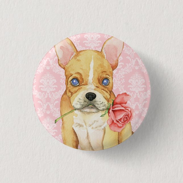 Badge Rond 2,50 Cm Valentine Frenchie rose (Devant)