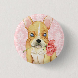 Badge Rond 2,50 Cm Valentine Frenchie rose