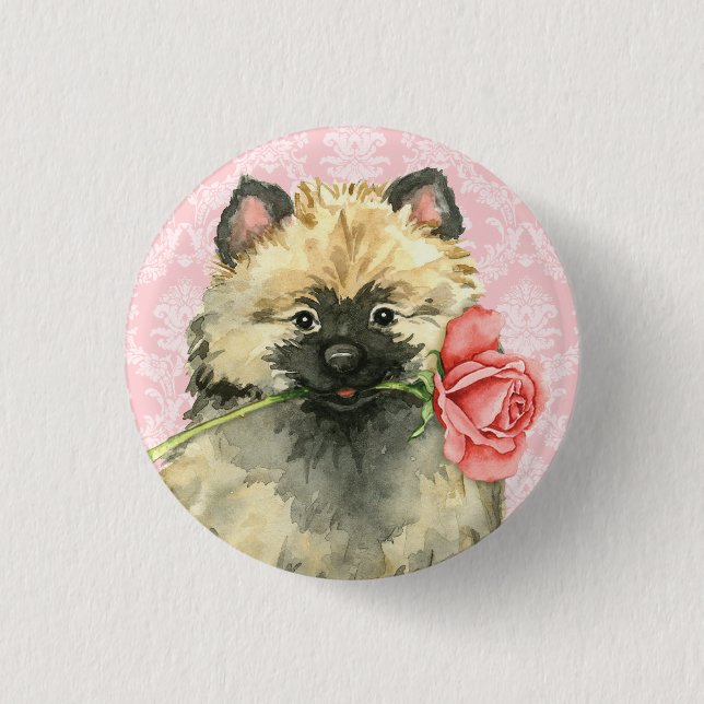 Badge Rond 2,50 Cm Valentine Rose Keeshond (Devant)