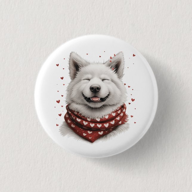 Badge Rond 2,50 Cm Valentines Day Samoyed Dog (Devant)