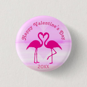 Badge Rond 2,50 Cm Valentines tropicales Flamant rose de jour rose an
