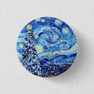 Badge Rond 2,50 Cm Van Gogh - La Nuit étoilée - Blancs Noël