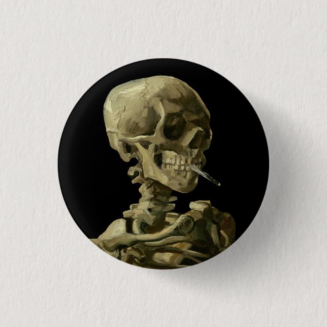 Badge Rond 2,50 Cm Van Gogh, squelette avec une cigarette allumée (Devant)