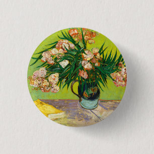Badge Rond 2,50 Cm Vase de Vincent Van Gogh avec oleandres et livres