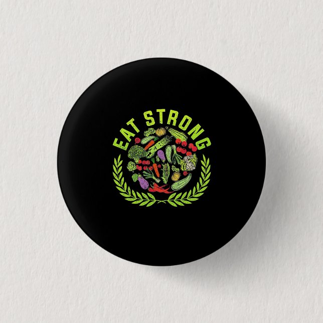 Badge Rond 2,50 Cm Végétarien manger fort (Devant)