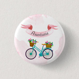 Badge Rond 2,50 Cm Vélos à fleurs roses modernes