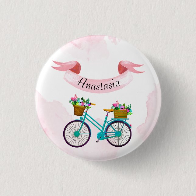 Badge Rond 2,50 Cm Vélos à fleurs roses modernes (Devant)