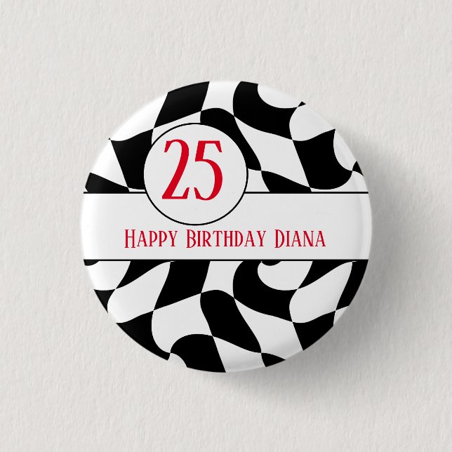 Badge Rond 2,50 Cm vérificateur ondulé noir et blanc, plaques de papi (Devant)