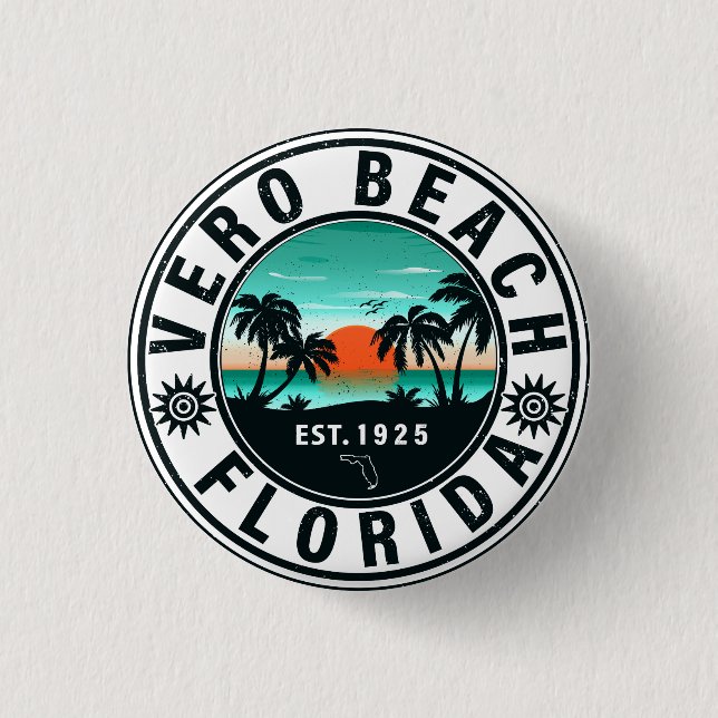 Badge Rond 2,50 Cm Vero Beach Floride Palm Tree Retro Sunset 60s (Devant)