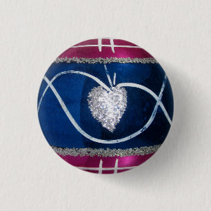 Badge Rond 2,50 Cm Verre Mercure vintage Coeur de Noël Rose Bleu