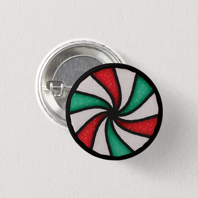 Badge Rond 2,50 Cm Verre tendu Noël Ornament Peppermenthe Bonbon (Devant & derrière)