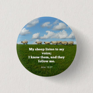 Badge Rond 2,50 Cm verset de la Bible, Jean 10:27, mouton,