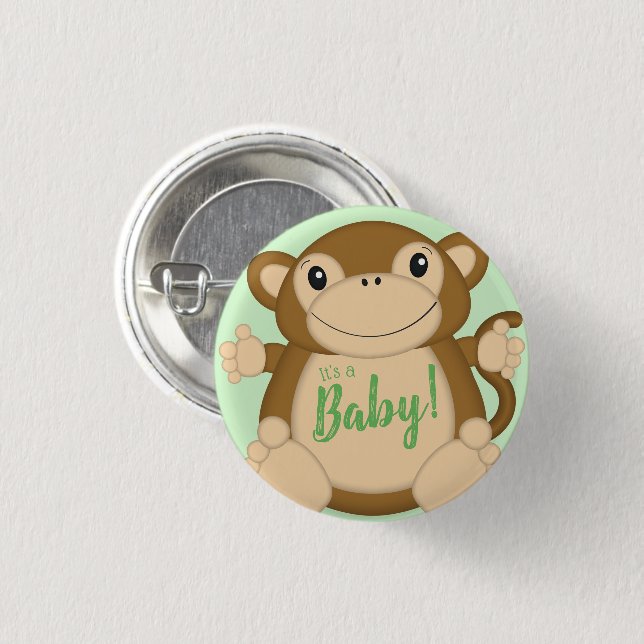 Badge Rond 2,50 Cm Vert Baby shower singe (Devant & derrière)