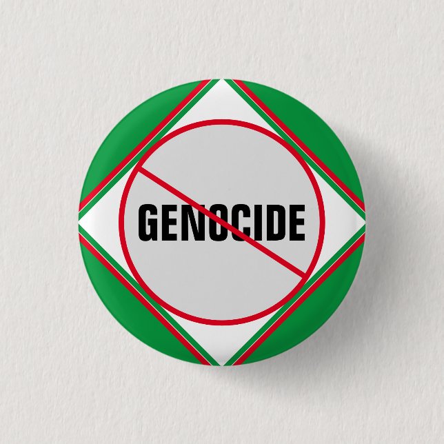 Badge Rond 2,50 Cm Vert rouge anti-génocide (Devant)