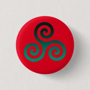 Badge Rond 2,50 Cm Vert Triskele Vivid Rouge