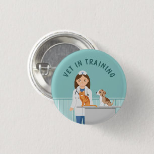 Badge Rond 2,50 Cm Vétérinaire Fille Dessin Animé Et Texte Vétérinair