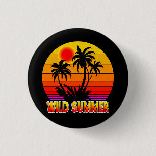 Badge Rond 2,50 Cm Vibes d'été rétro sauvage avec design de palmiers