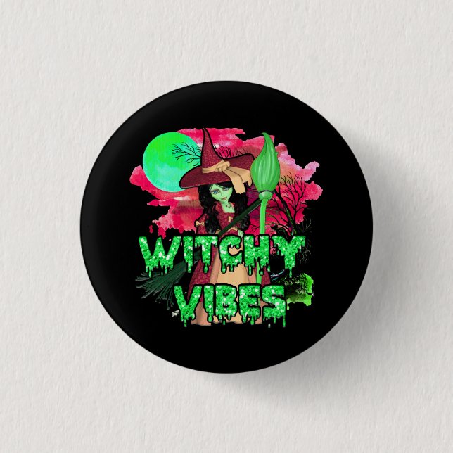 Badge Rond 2,50 Cm Vibes sorcières d'Halloween (Devant)