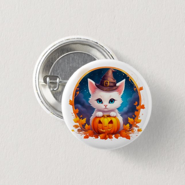 Badge Rond 2,50 Cm Vibrant cute kitten halloween  (Devant & derrière)