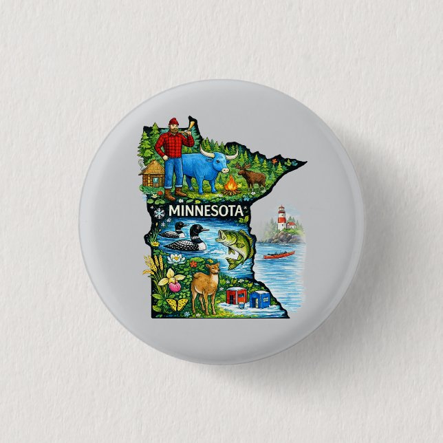 Badge Rond 2,50 Cm Vibrant Minnesota State Map-Paul Bunyan/Northwoods (Devant)
