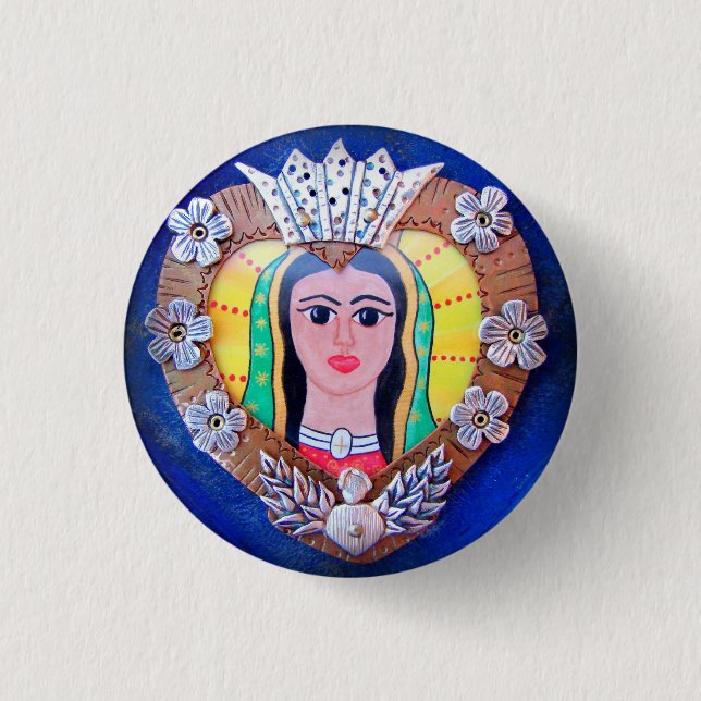 Badge Rond 2,50 Cm Vierge de Guadalupe bouton Coeur (Devant)