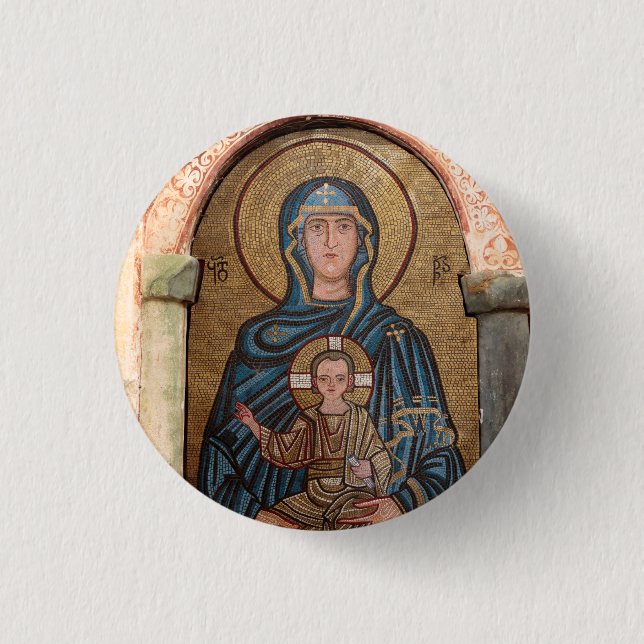 Badge Rond 2,50 Cm Vierge Marie et mosaïque de Jésus (Devant)