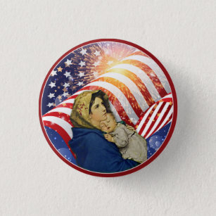 Badge Rond 2,50 Cm Vierge Marie Jésus Drapeau américain Patriotique c