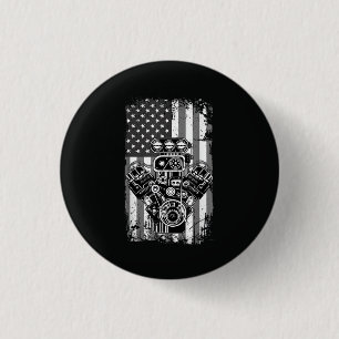 Badge Rond 2,50 Cm Vieux Véhicule Musclé Piston Drapeau Américain Drô