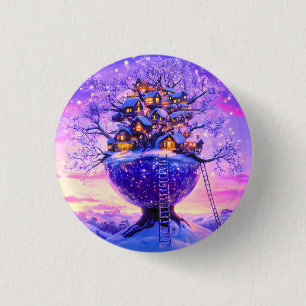 Badge Rond 2,50 Cm Village de rêve enneigé sous la neige Fantasy Hive