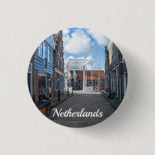 Badge Rond 2,50 Cm Village néerlandais avec pont traditionnel en bois