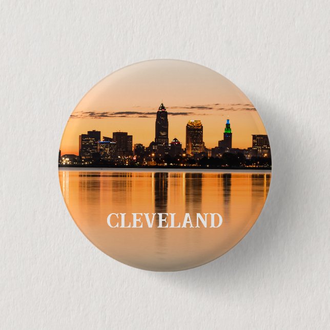 Badge Rond 2,50 Cm Ville de Cleveland Ohio coucher de soleil paysage  (Devant)