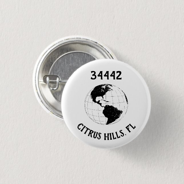 Badge Rond 2,50 Cm Ville State Code Zip Globe World Map (Devant & derrière)