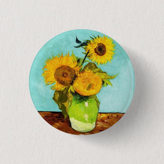 Badge Rond 2,50 Cm Vincent Van Gogh Trois Tournesols Dans Un Vase (Devant)